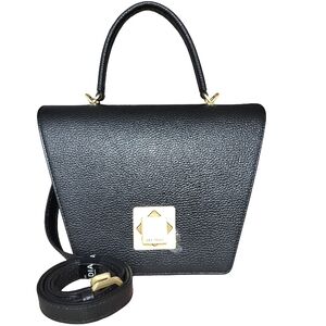 Arcadia Italian Leather Black Satchel with Gold Details NWT